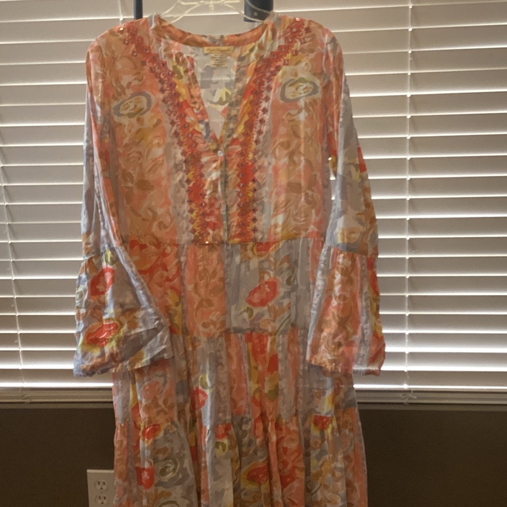Magnolia Long Sleeve Floral Dress - Orange and Cream
